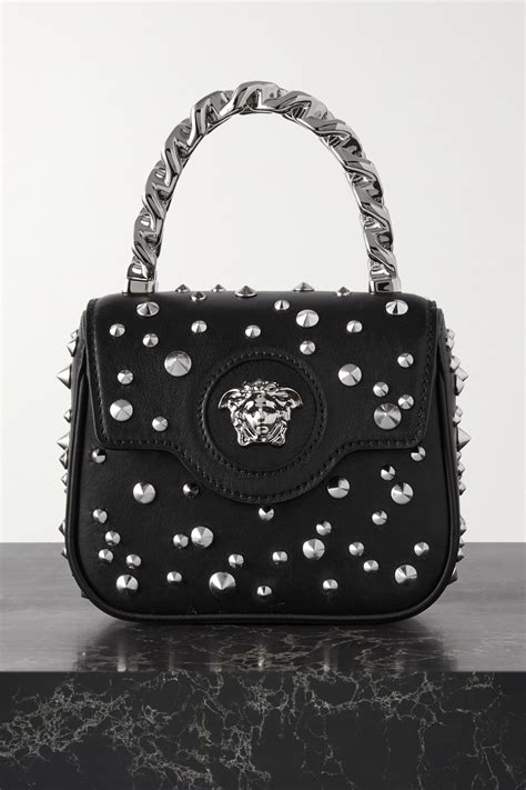 versace bag shoulder straps|Versace embellished leather shoulder bag.